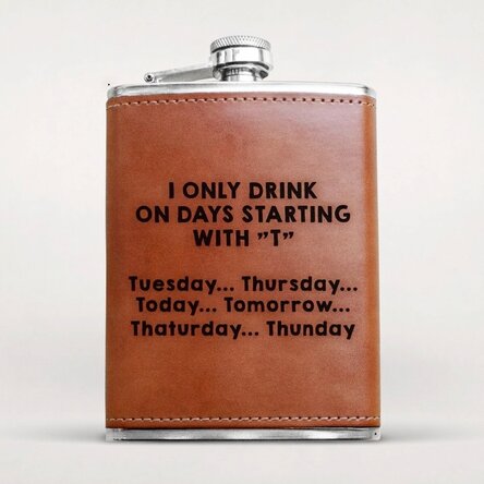 Bottiglietta da tasca personalizzata rivestita in pelle - I only drink...