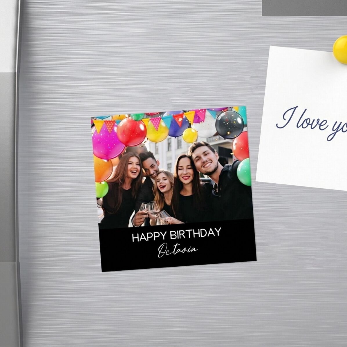Magnete 10x10 personalizzato con una foto e una scritta - Buon compleanno