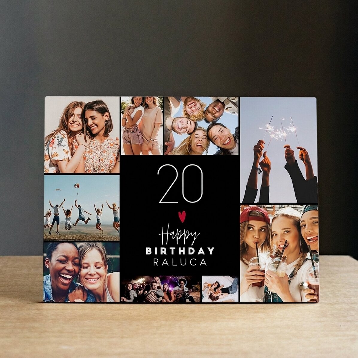 Cornice da scrivania personalizzata con 9 foto e testo - Buon compleanno