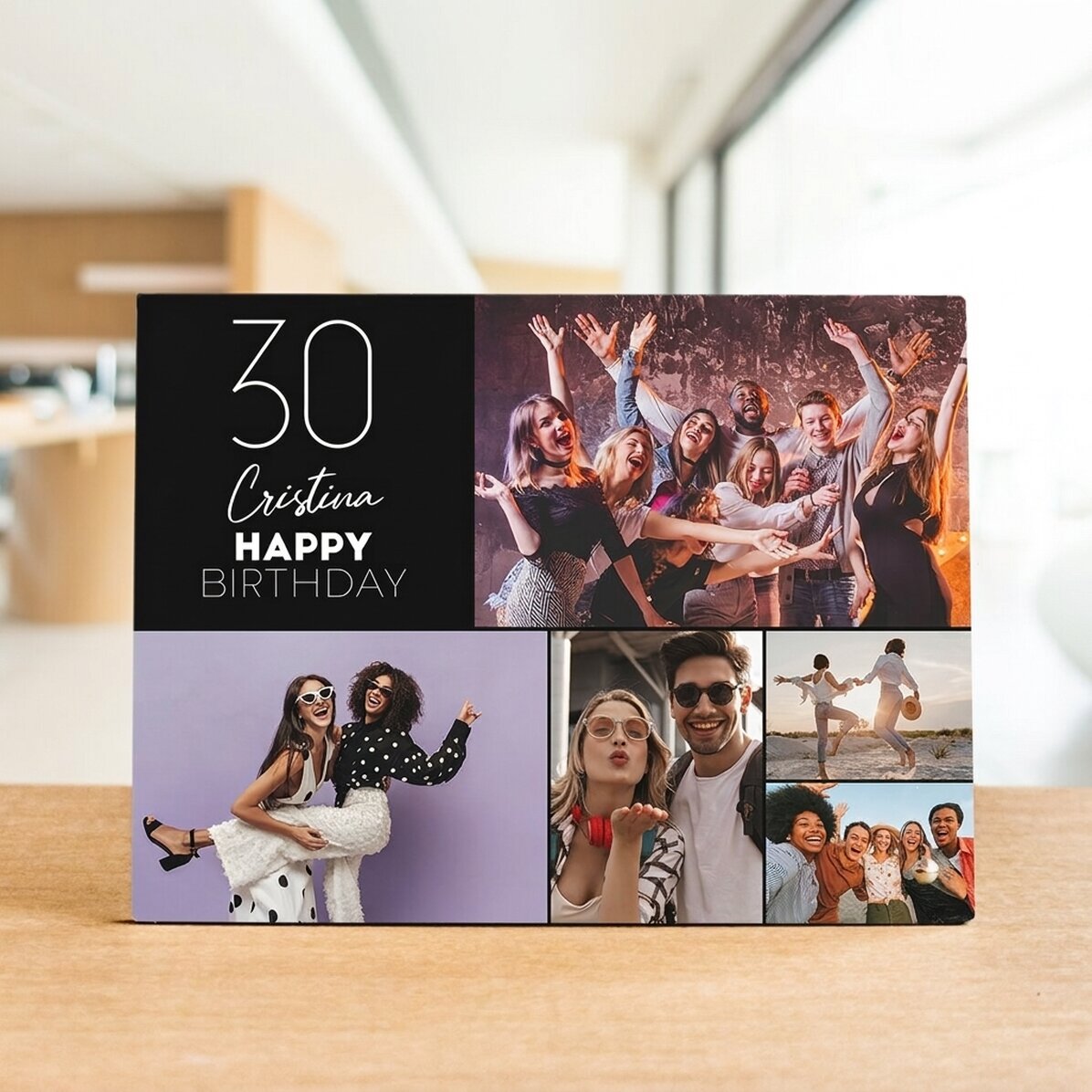 Cornice da scrivania personalizzata con 5 foto e testo - Buon compleanno