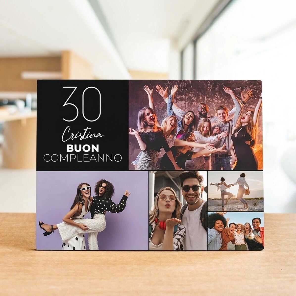 Cornice da scrivania personalizzata con 5 foto e testo - Buon compleanno