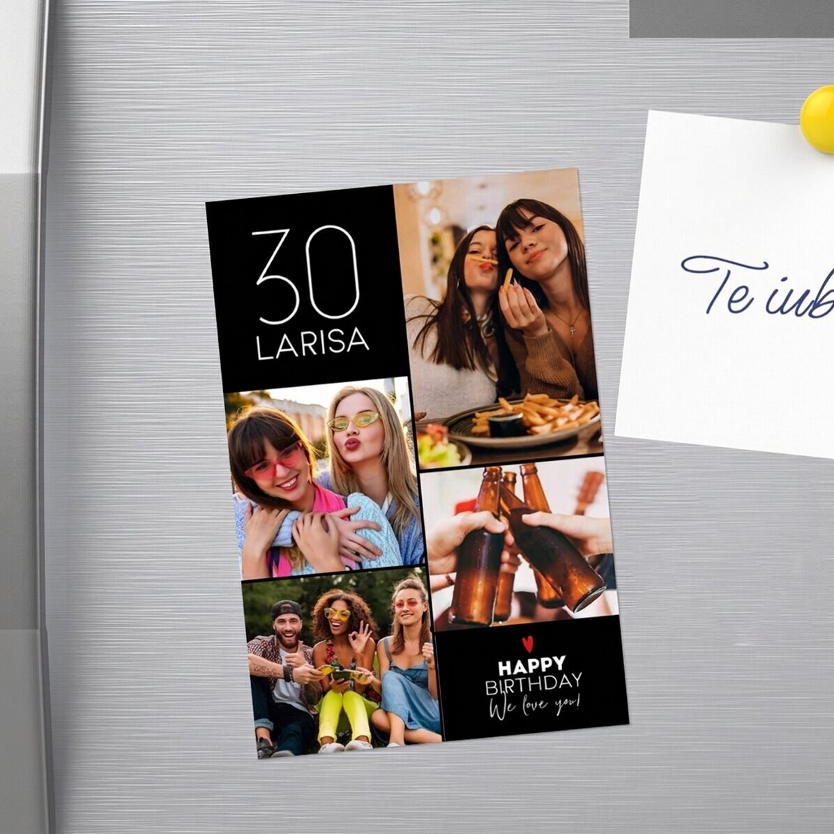 Magnete personalizzato 10x15 cm con testo e 4 foto - Buon compleanno