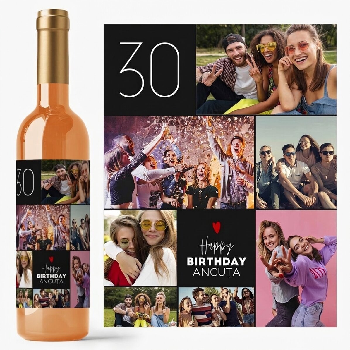 Vino personalizzato con una frase e 7 foto per il compleanno - Buon compleanno!