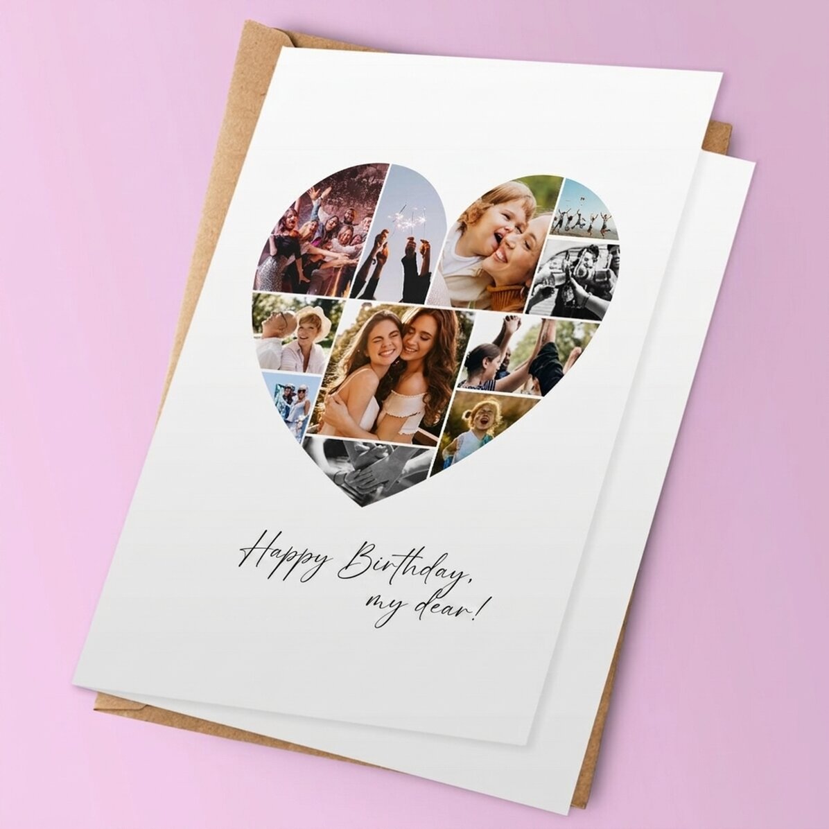 Biglietto di auguri personalizzato con 11 foto a forma di cuore