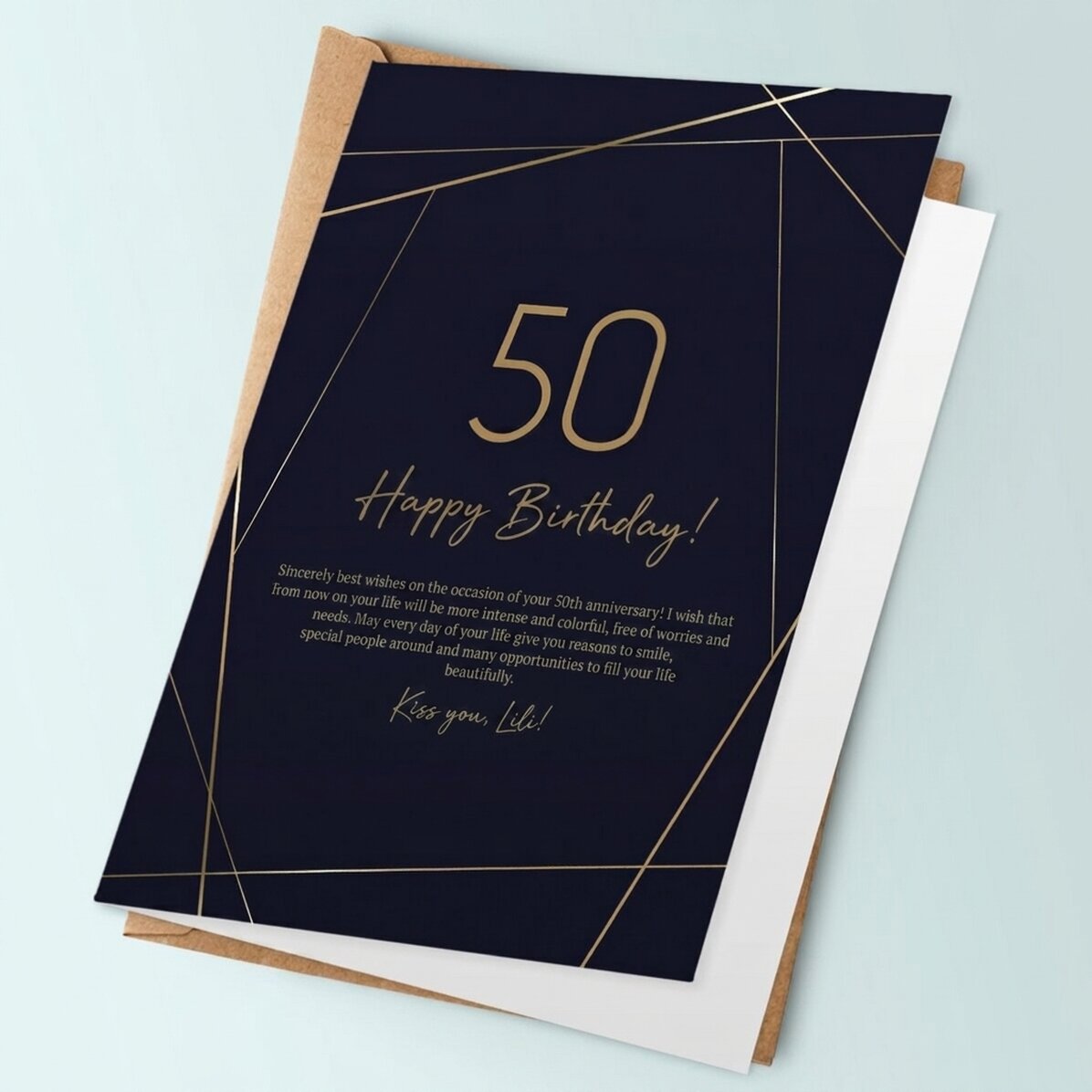 Biglietto di auguri personalizzato con testo - Golden 50