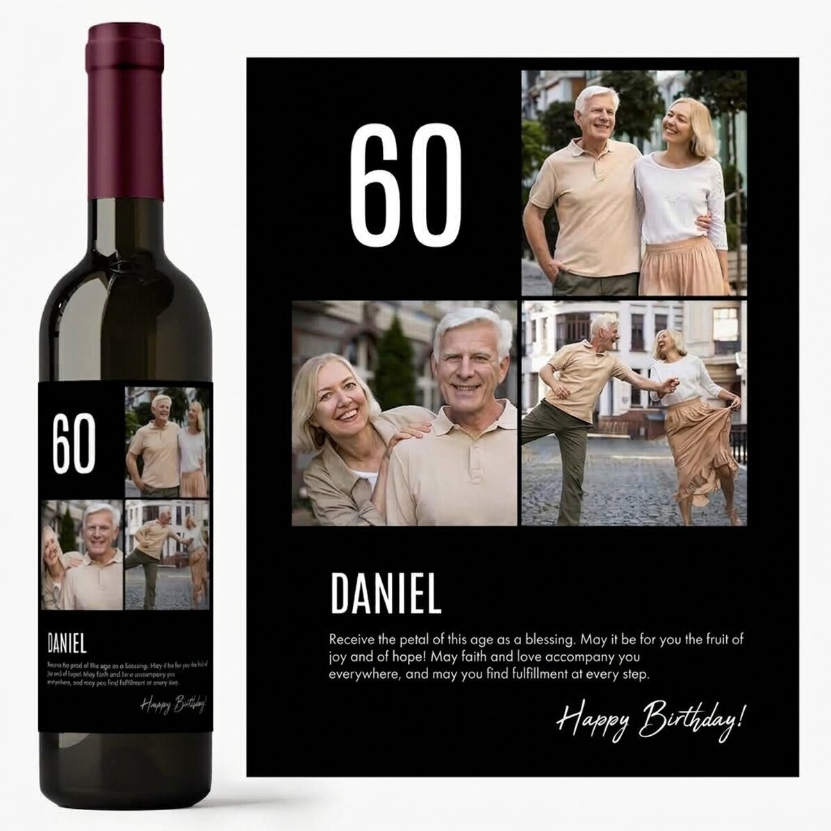 Vino personalizzato con una frase e 3 foto per il compleanno - 60
