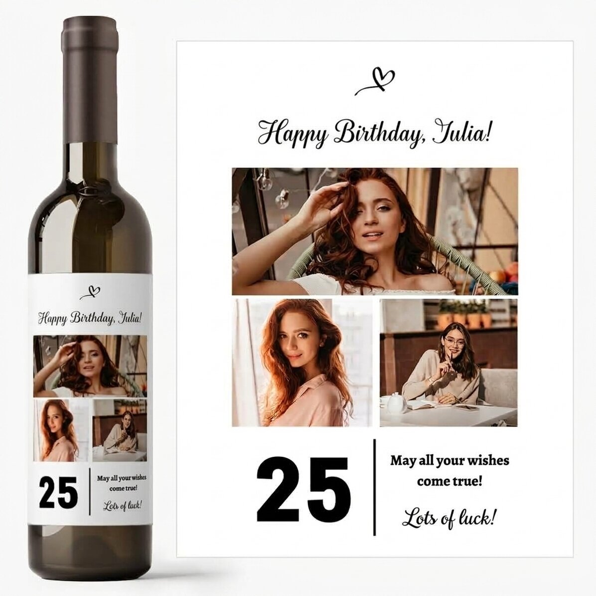Vino personalizzato con testo e 3 foto per il compleanno - 25