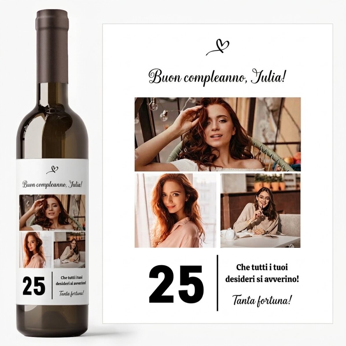 Vino personalizzato con testo e 3 foto per il compleanno - 25