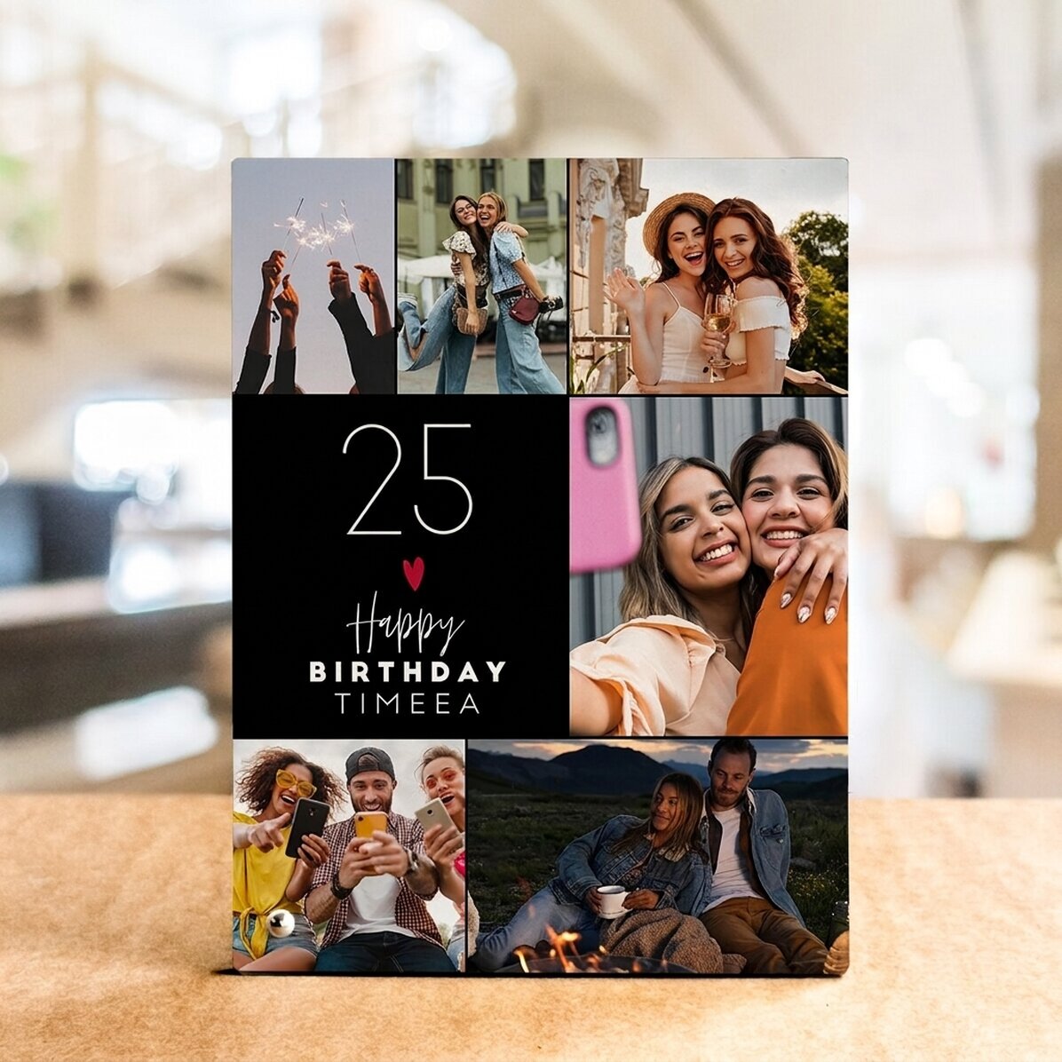 Cornice da scrivania personalizzata con 6 foto e testo - Happiness