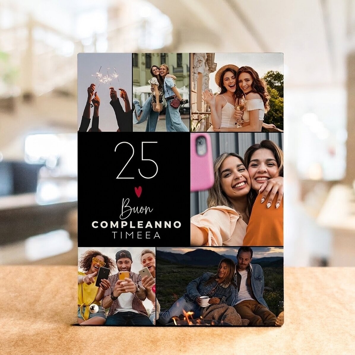 Cornice da scrivania personalizzata con 6 foto e testo - Happiness