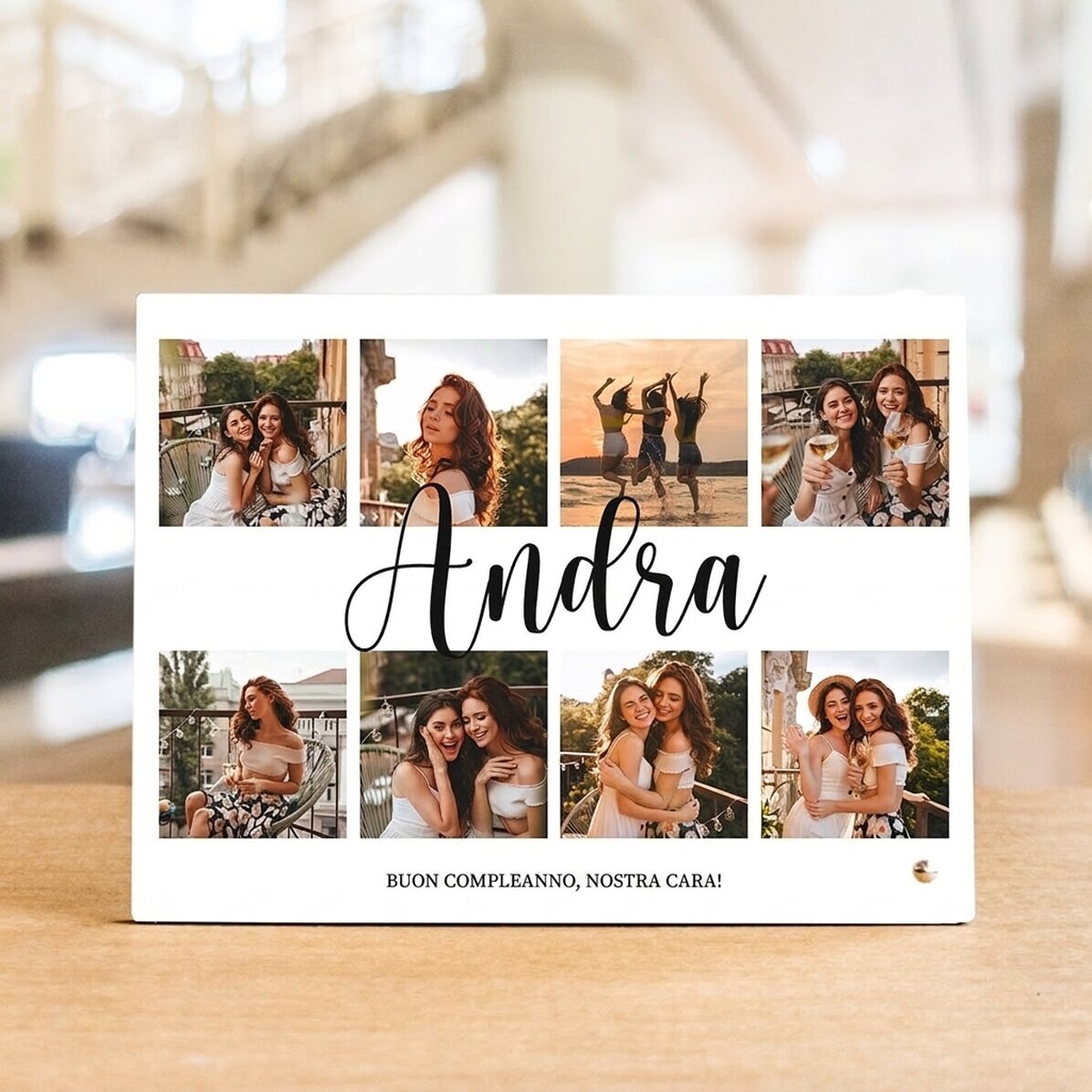 Cornice da scrivania personalizzata con 8 foto e testo - Gioia