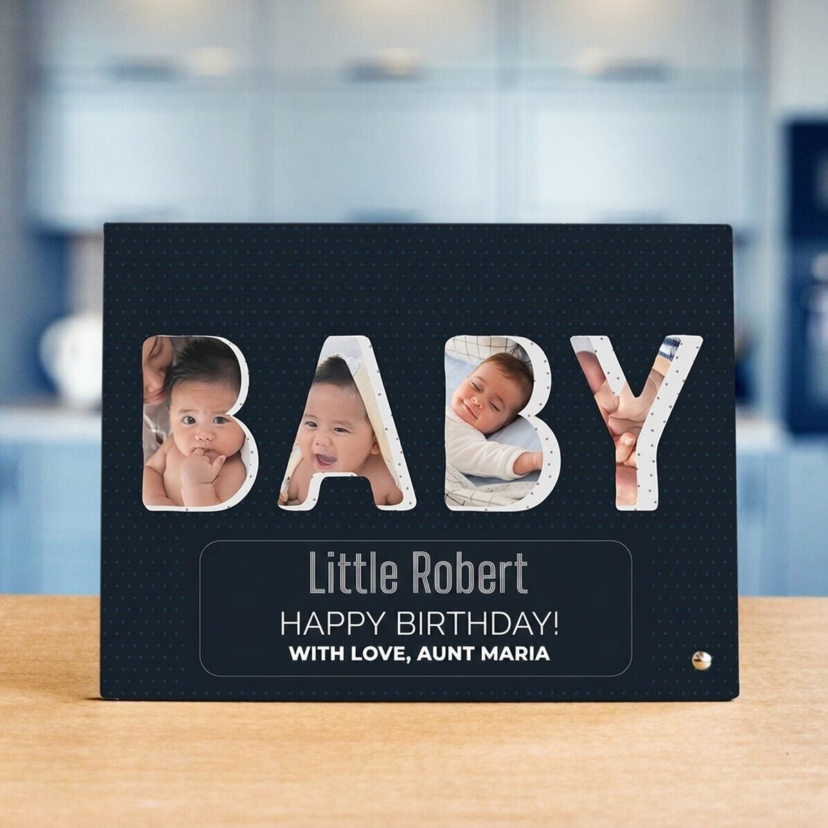 Cornice da scrivania personalizzata con 4 foto e testo - Baby