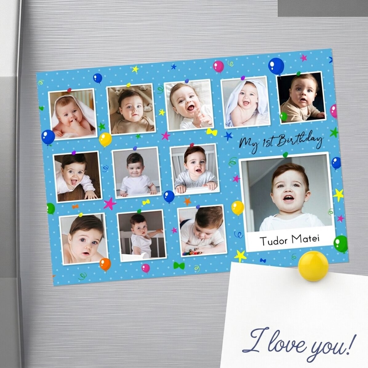 Magnete personalizzato 18x13 cm con foto e testo - Il mio primo compleanno
