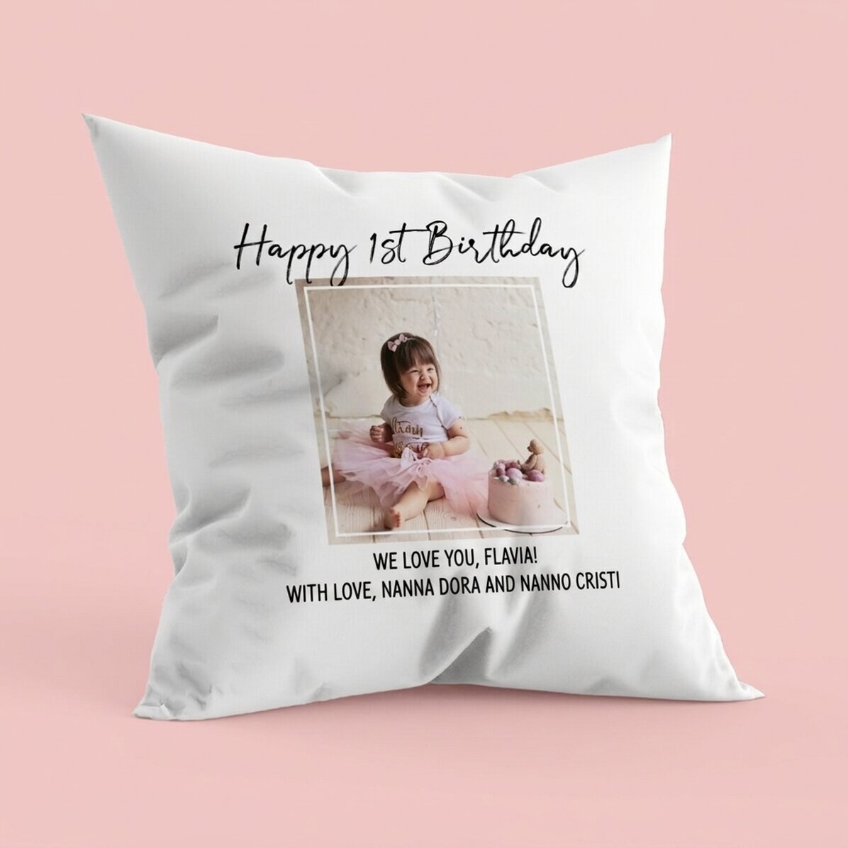 Cuscino personalizzato con foto e testo - Buon compleanno