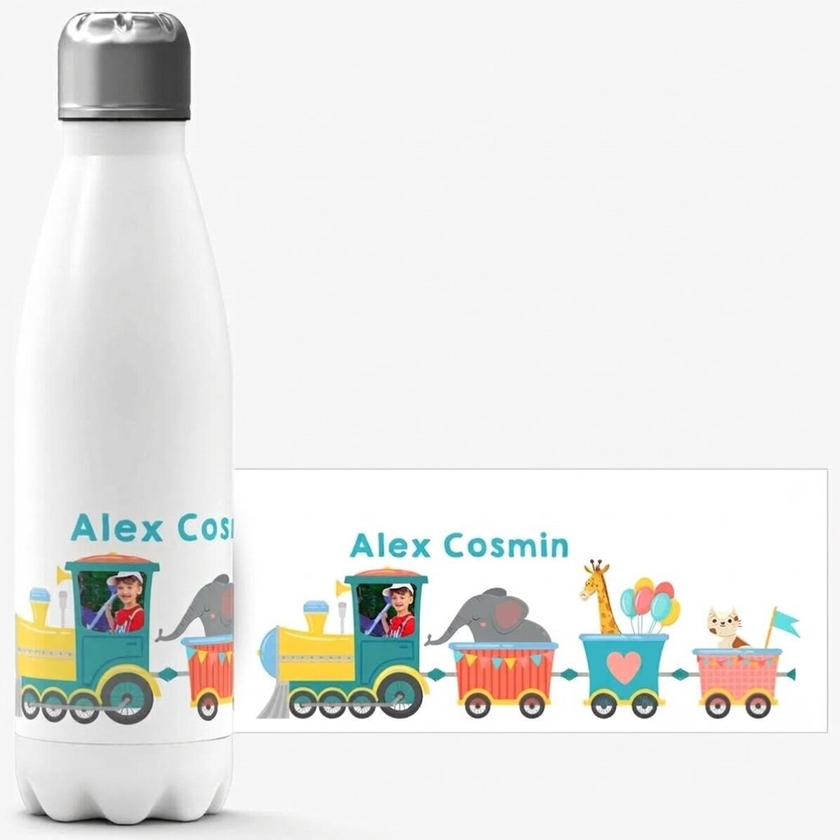 Thermos con base bianca personalizzato con nome - Trenino