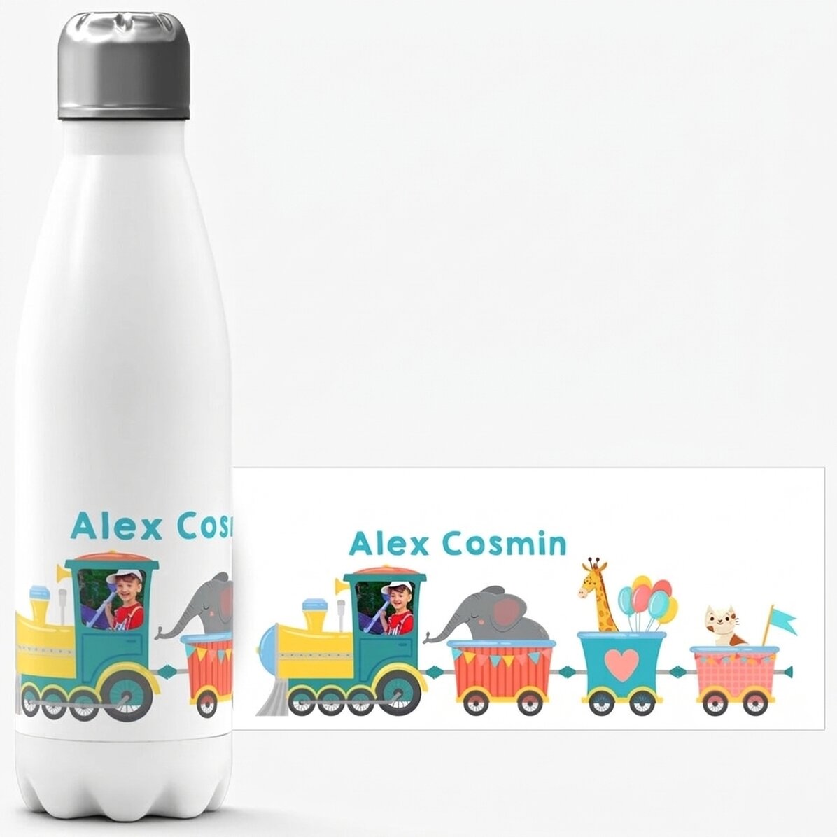 Thermos con base bianca personalizzato con nome - Trenino