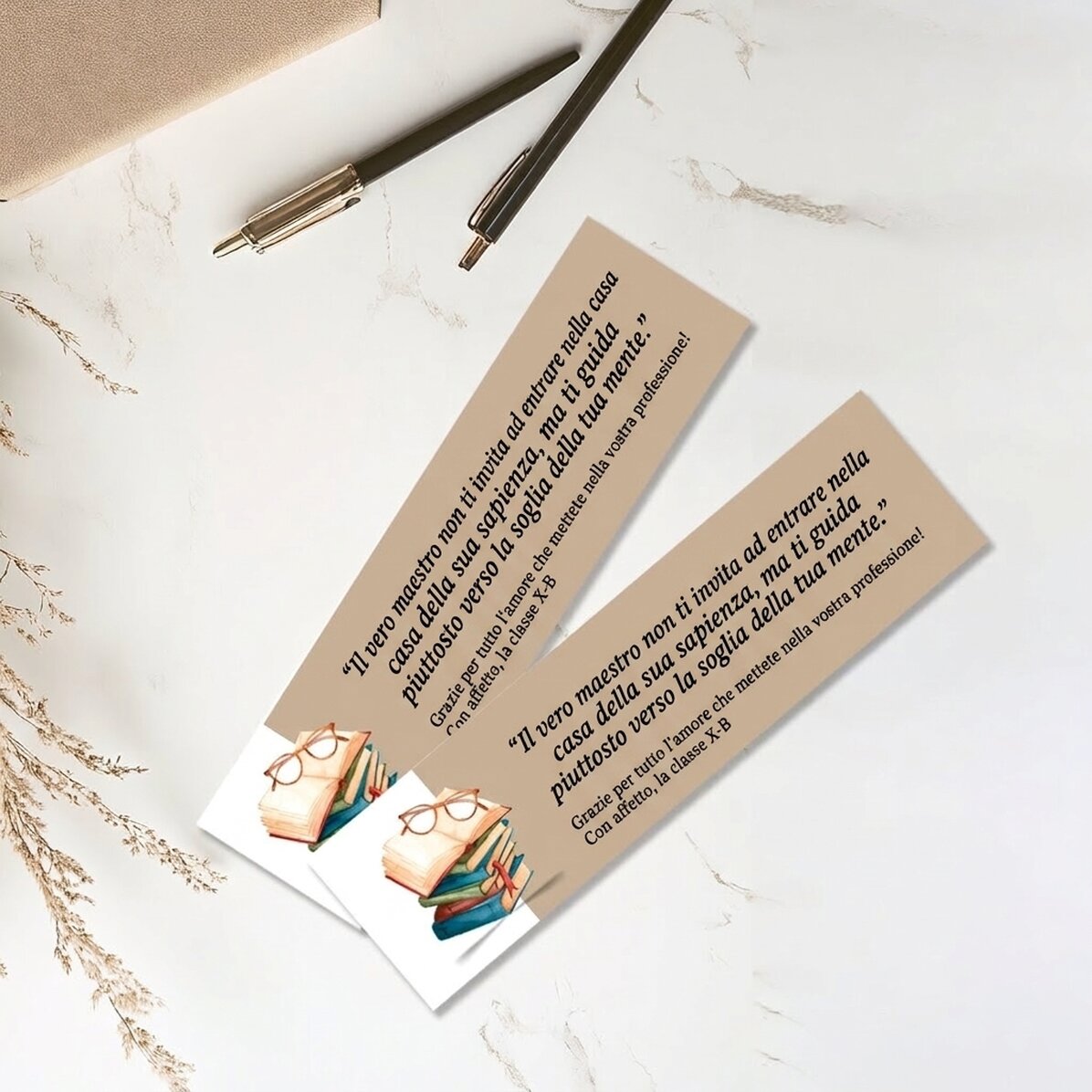 Segnalibro personalizzato con un messaggio per gli insegnanti
