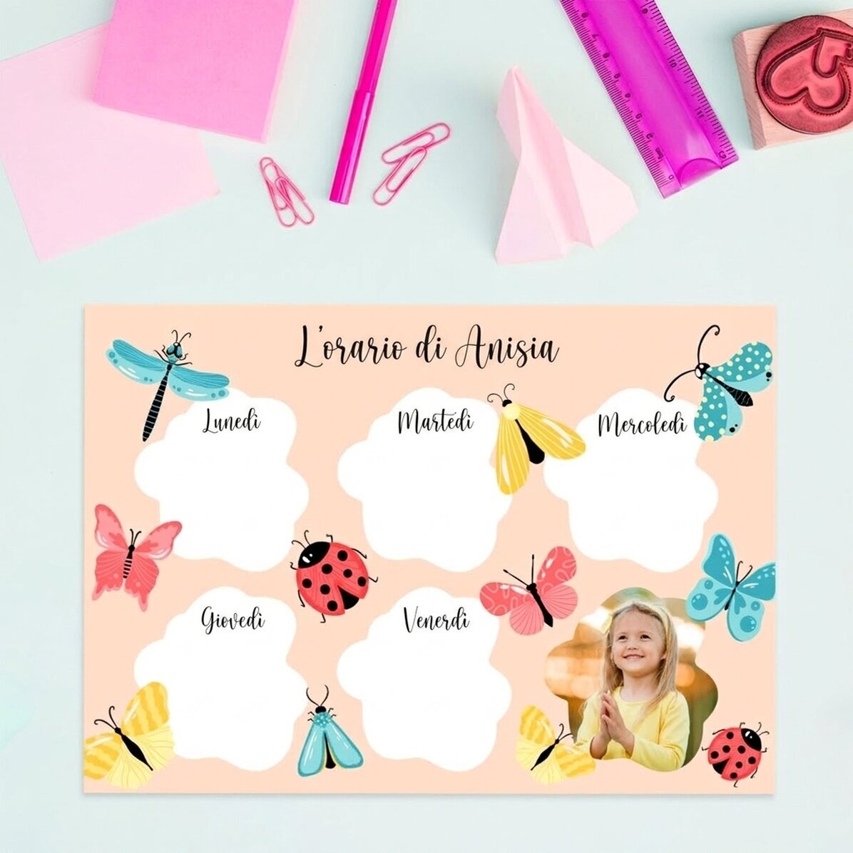 Orario personalizzato con foto e testo - Butterflies