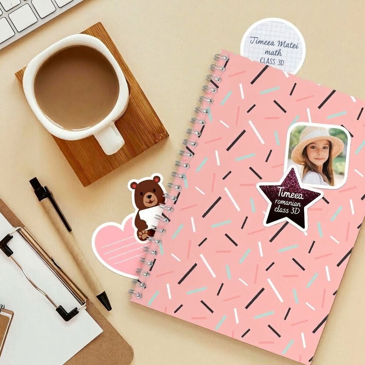 Set di 6 adesivi (etichette autoadesive) personalizzati per la scuola - Cute