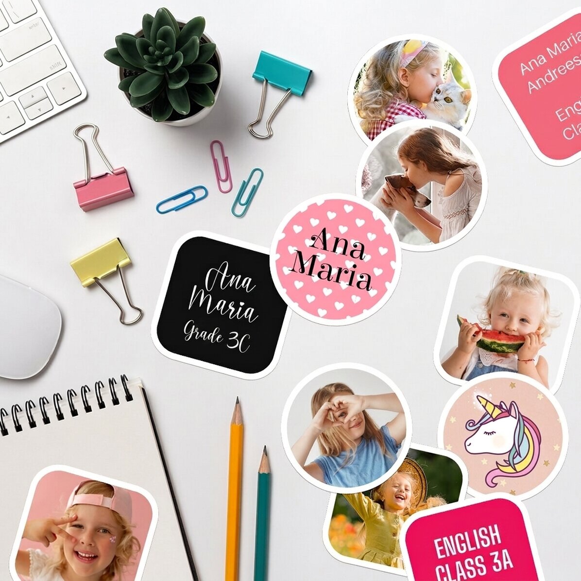 Set di 12 adesivi (etichette autoadesive) personalizzati per la scuola