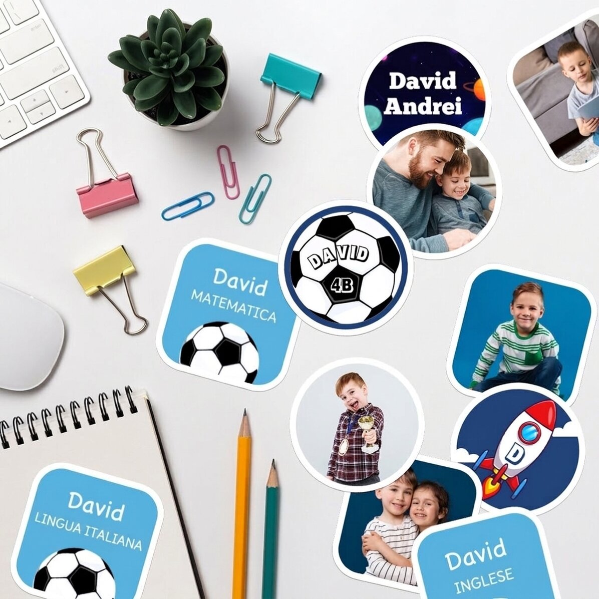 Set di 12 adesivi (etichette autoadesive) personalizzati per la scuola - Ragazzi