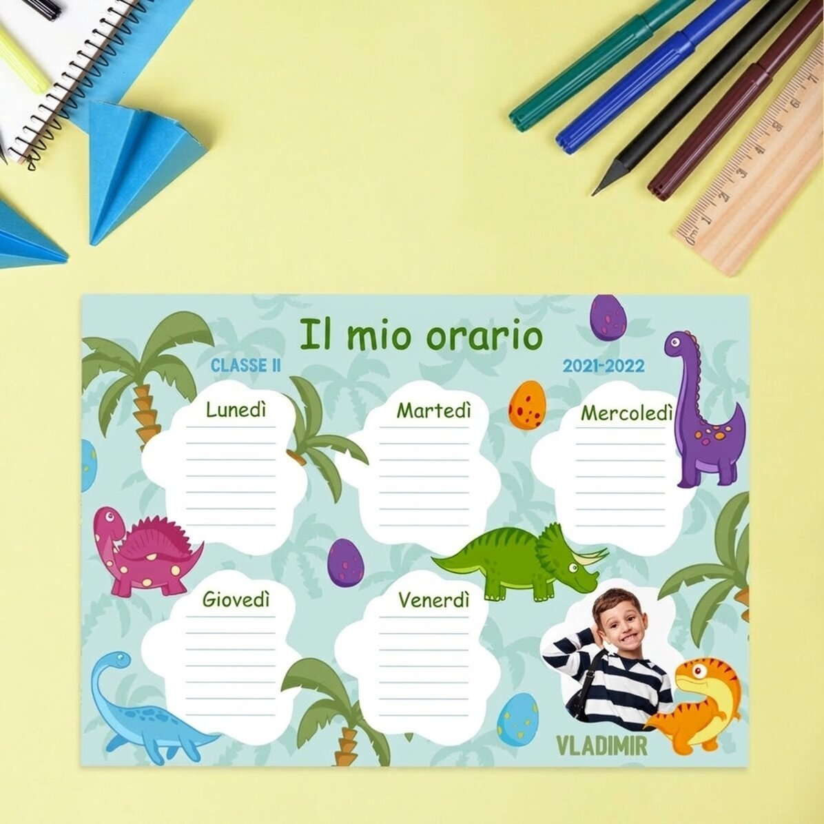 Orario personalizzato con foto e testo - Dino