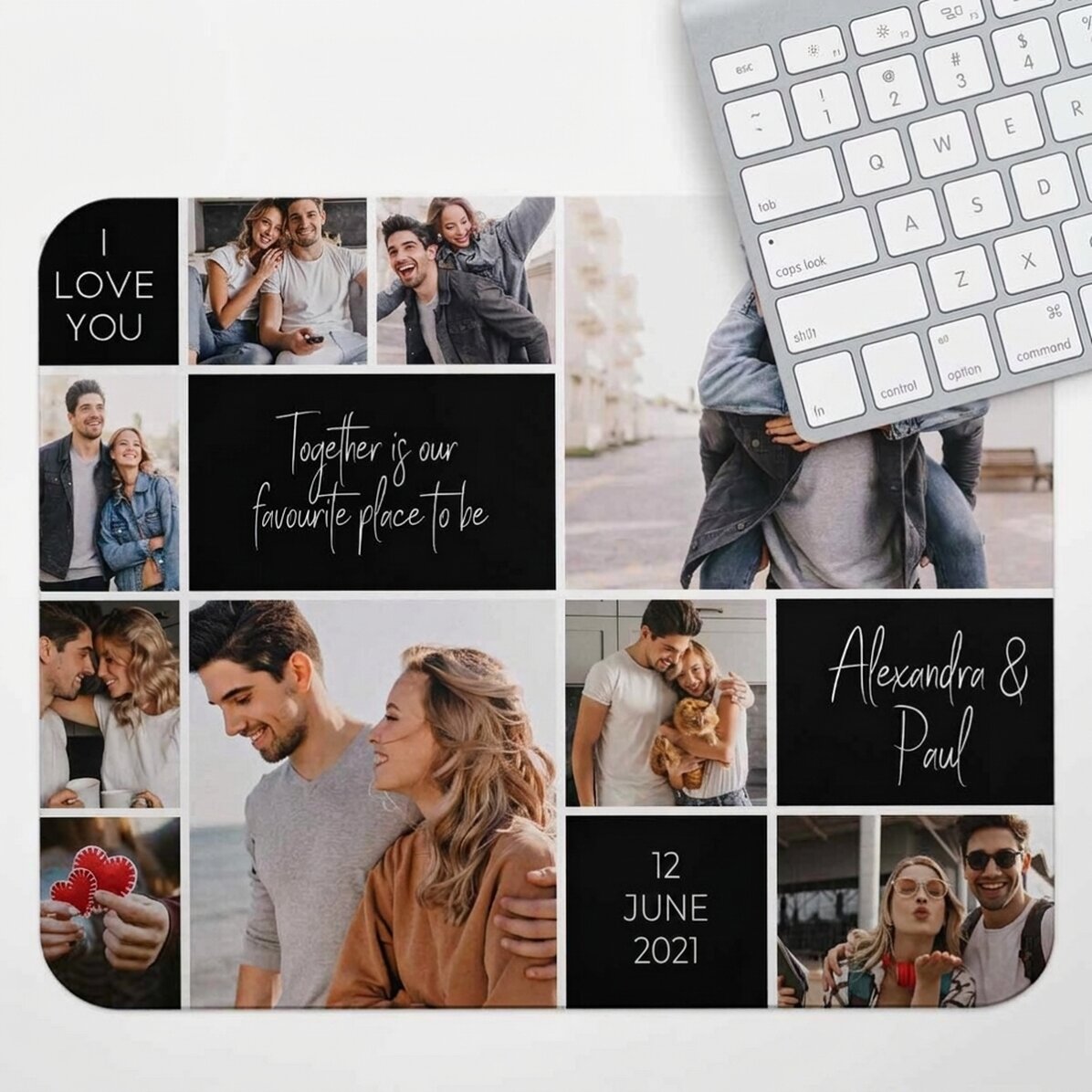 Tappetino per mouse XL personalizzato con 9 foto e testo - Memories
