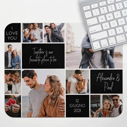 Tappetino per mouse XL personalizzato con 9 foto e testo - Memories