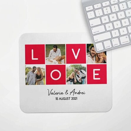 Tappetino per mouse personalizzato con 4 foto e testo - LOVE