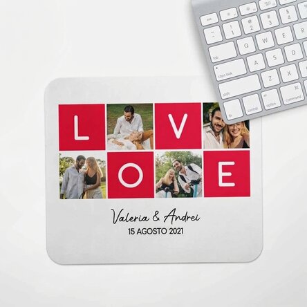 Tappetino per mouse personalizzato con 4 foto e testo - LOVE