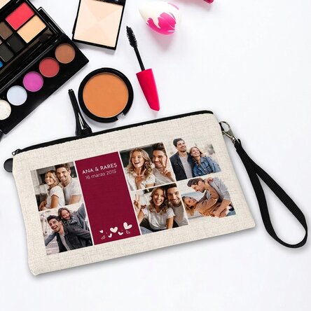 Borsetta per cosmetici personalizzata con testo e 6 foto