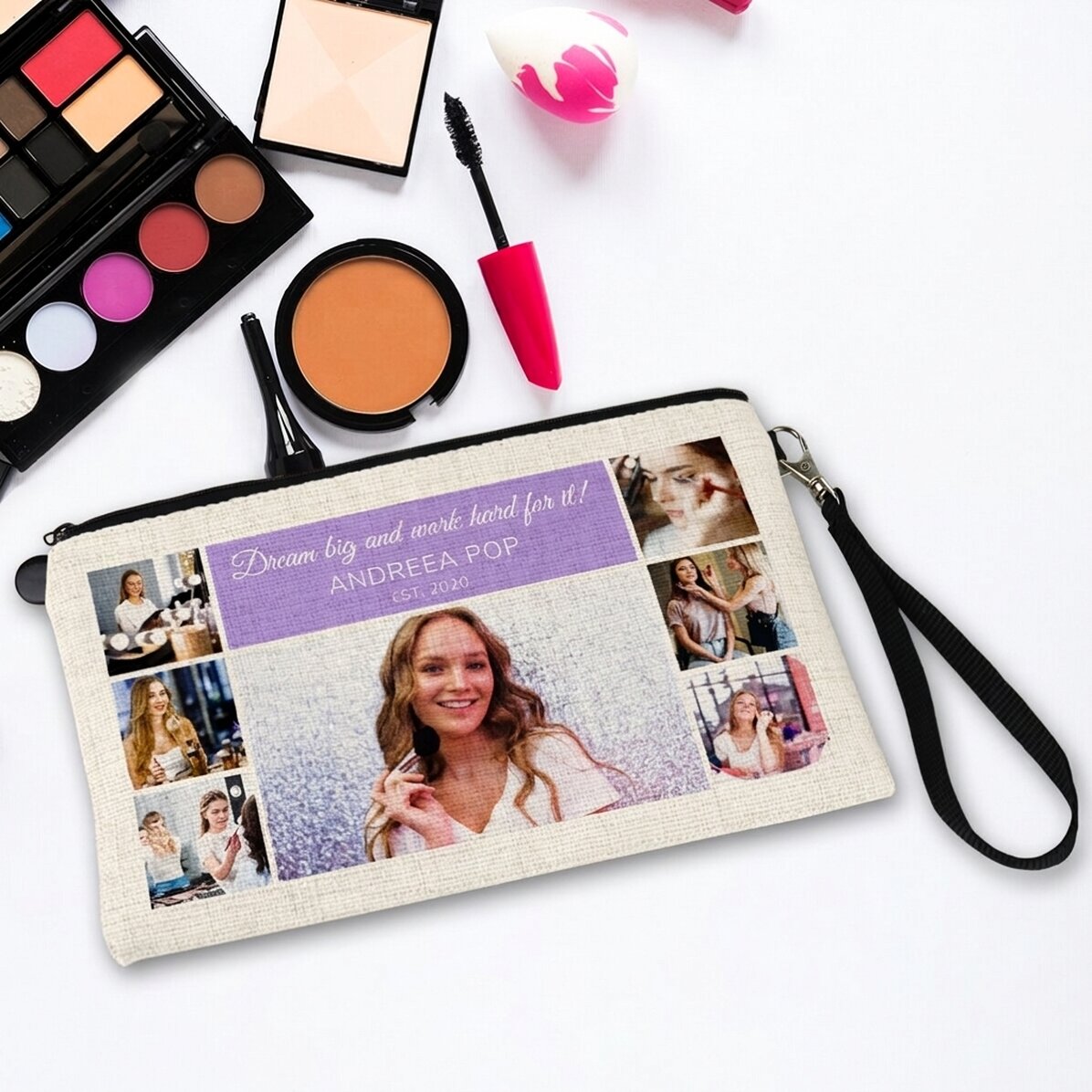 Borsetta per cosmetici personalizzata con 7 foto e testo