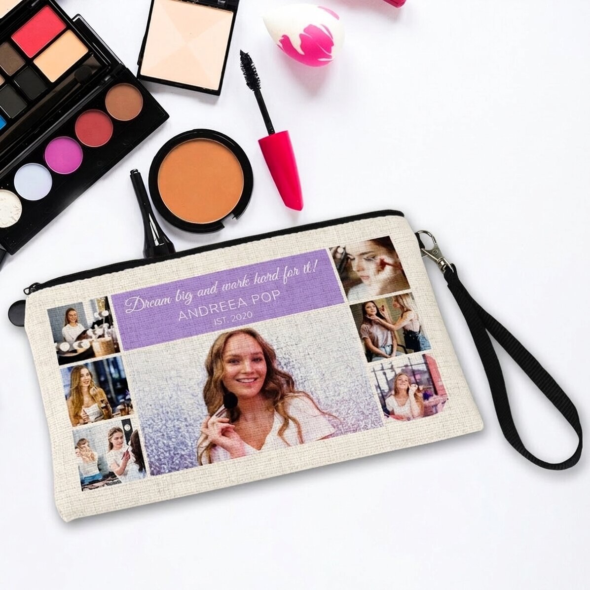 Borsetta per cosmetici personalizzata con 7 foto e testo