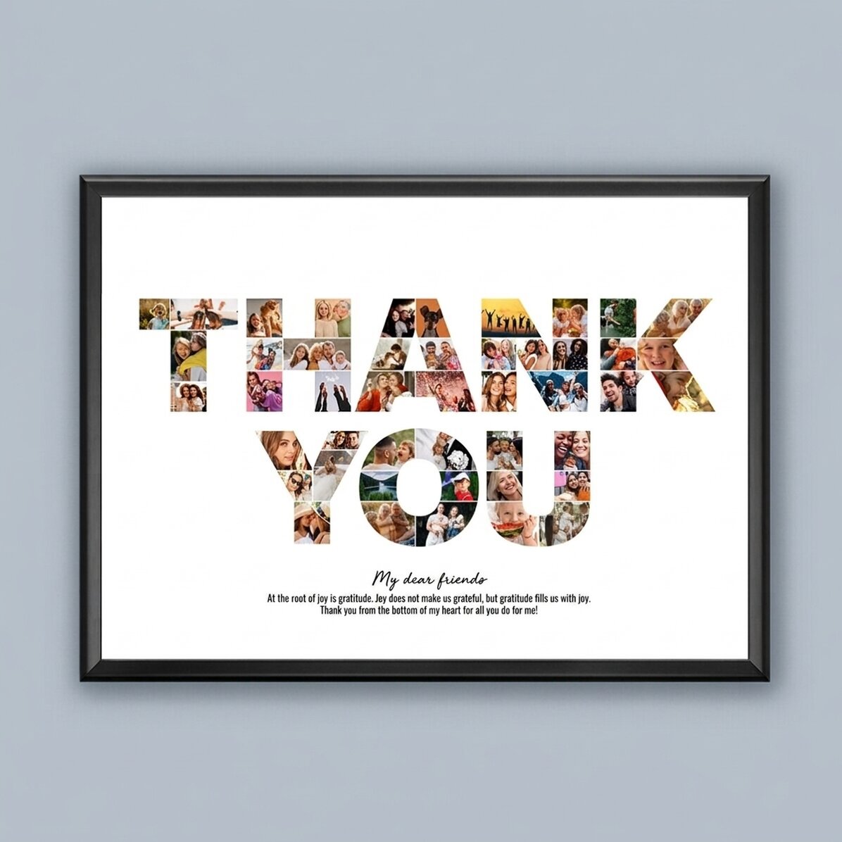 Quadro personalizzato in formato orizzontale con 46 foto e testo - THANK YOU