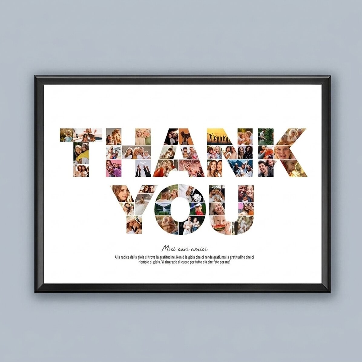 Quadro personalizzato in formato orizzontale con 46 foto e testo - THANK YOU