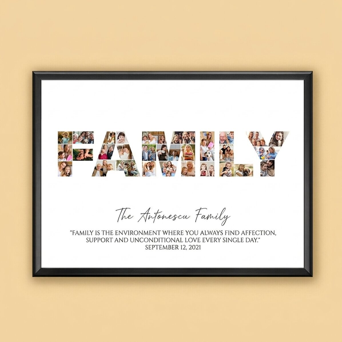 Quadro personalizzato in formato orizzontale con 30 foto e testo - Famiglia