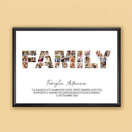 Quadro personalizzato in formato orizzontale con 30 foto e testo - Famiglia