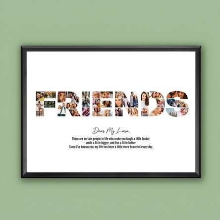 Quadro personalizzato in formato orizzontale con 34 foto e testo - FRIENDS