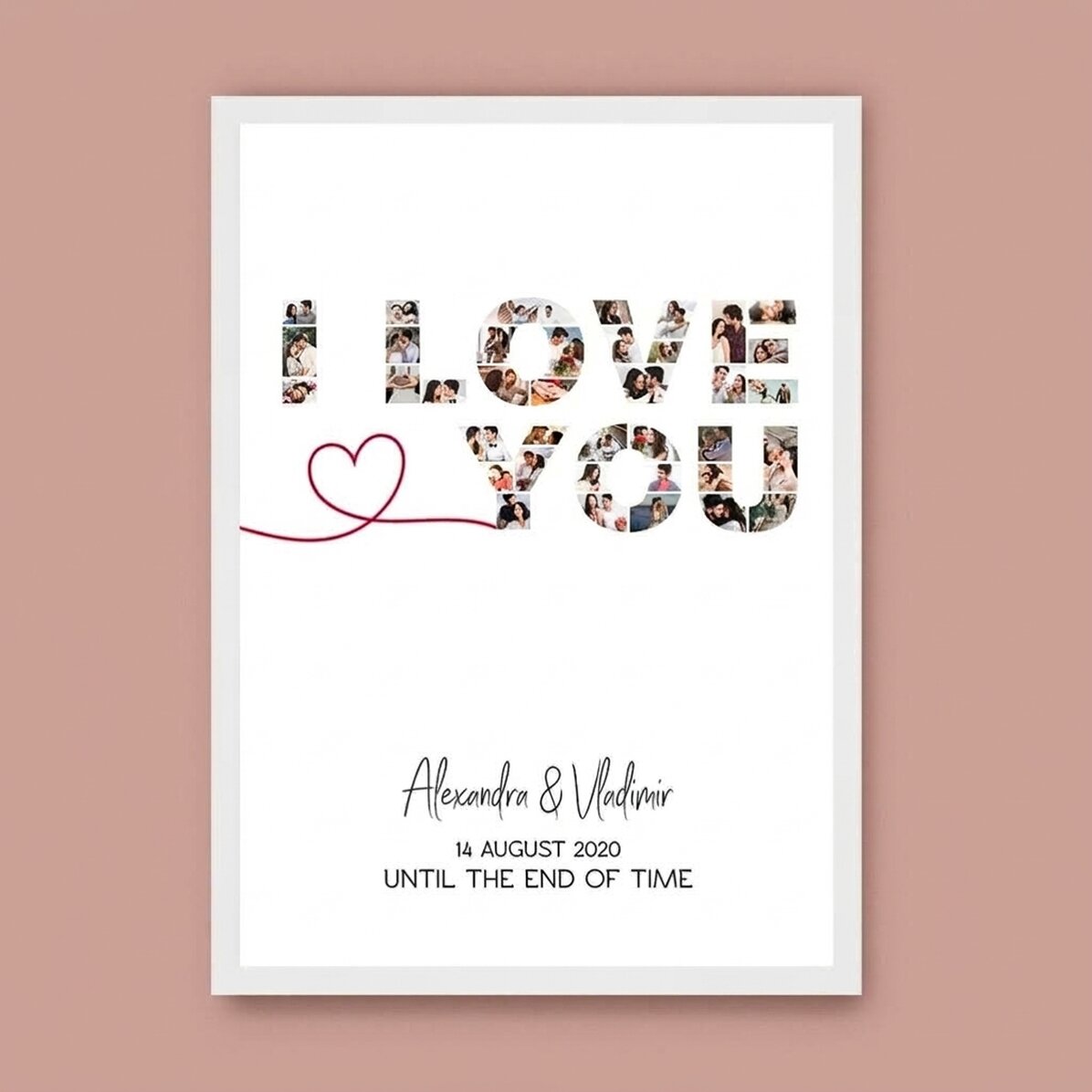 Quadro personalizzato con 39 foto e una frase - I love you