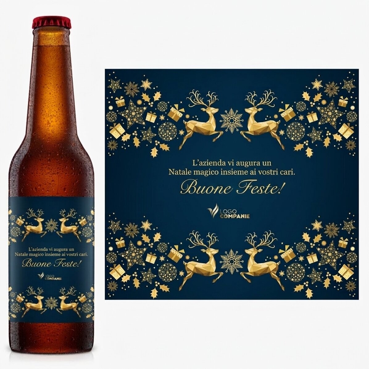 Birra personalizzata con testo e logo - Storia di Natale