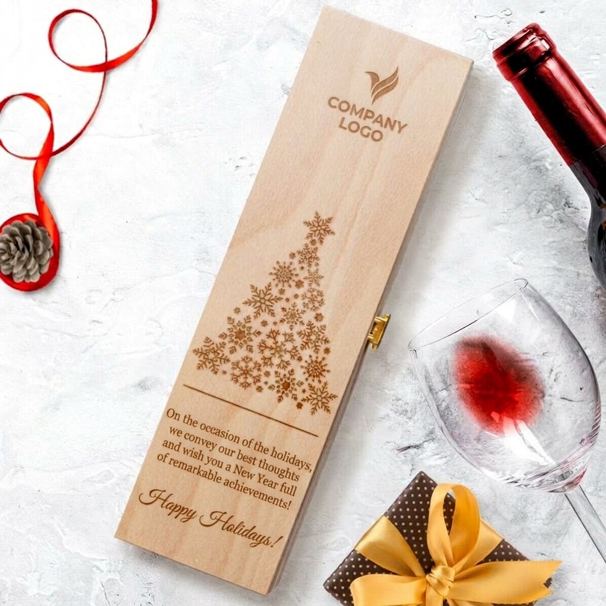 Scatola di vino personalizzata con logo e messaggio - Buon Natale!