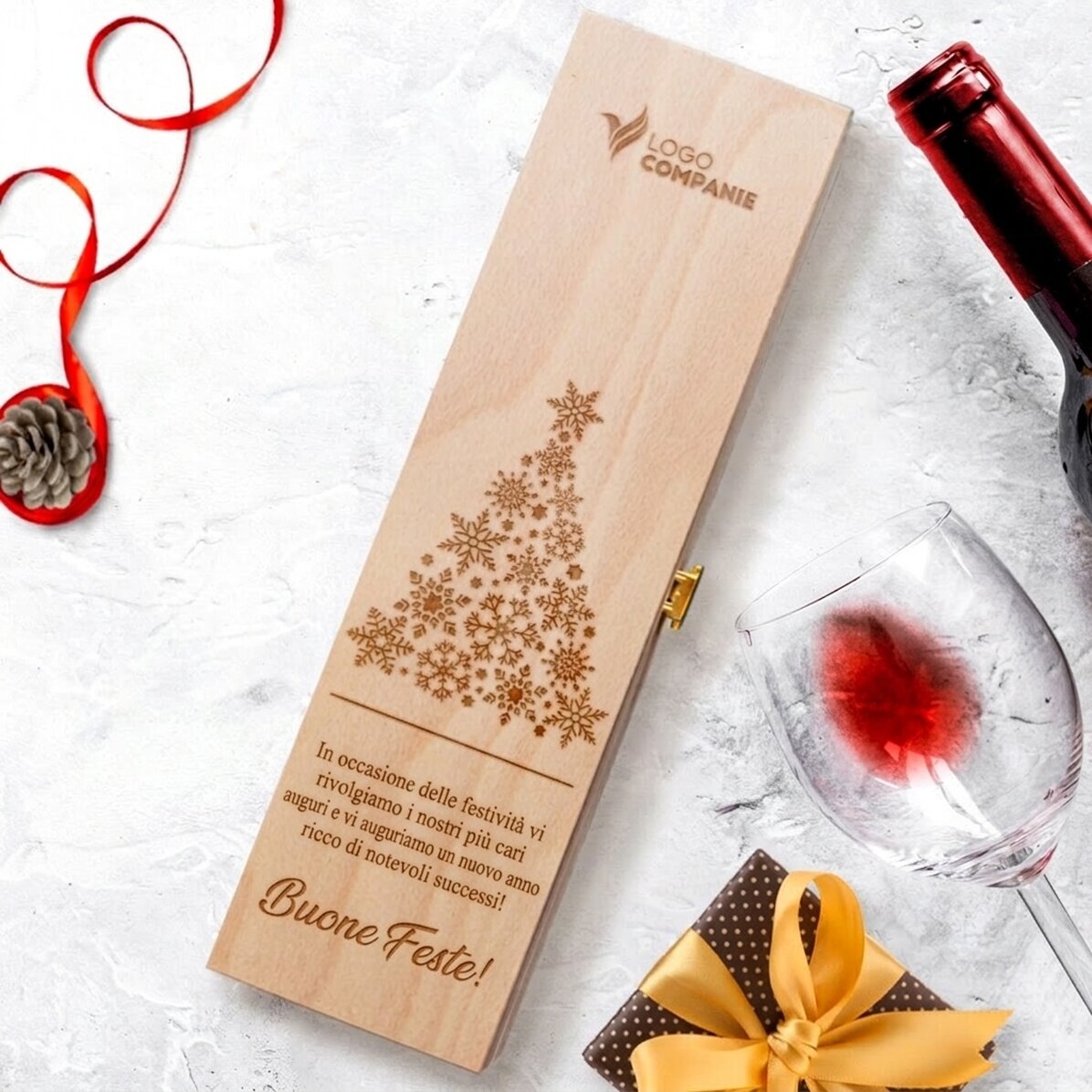 Scatola di vino personalizzata con logo e messaggio - Buon Natale!