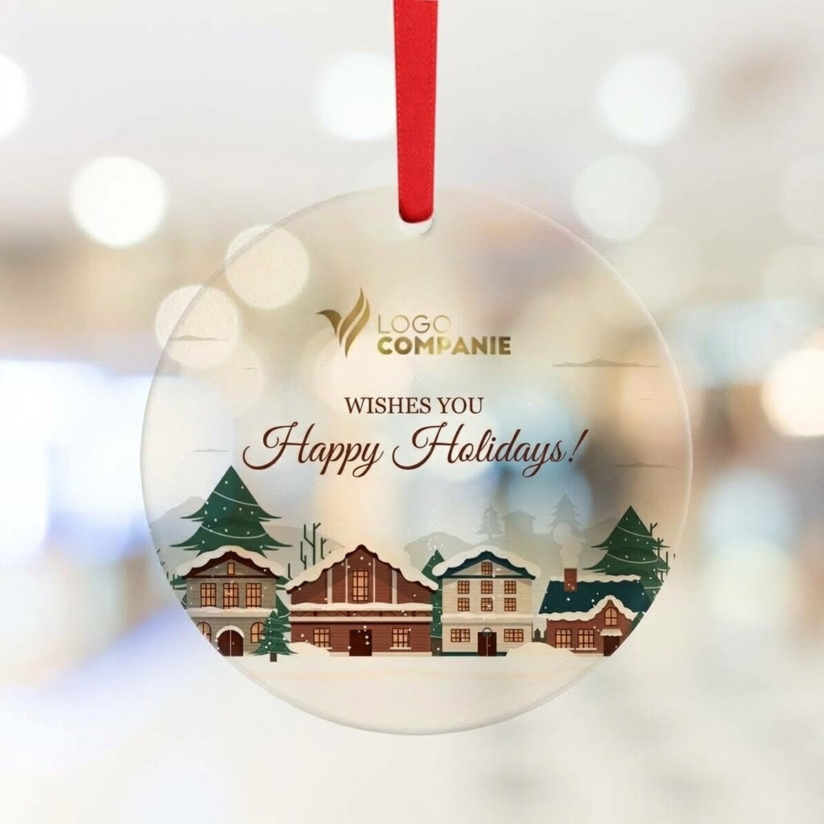 Decorazione rotonda personalizzata con logo e messaggio - Buon Natale!