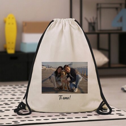 Zaino personalizzato con una foto in formato orizzontale e un testo