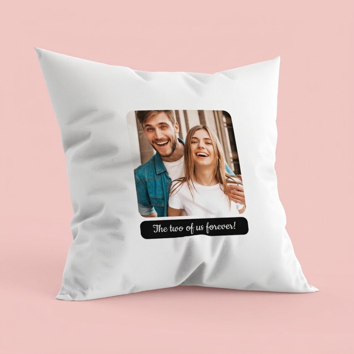 Cuscino personalizzato con una foto quadrata e una scritta - Per sempre