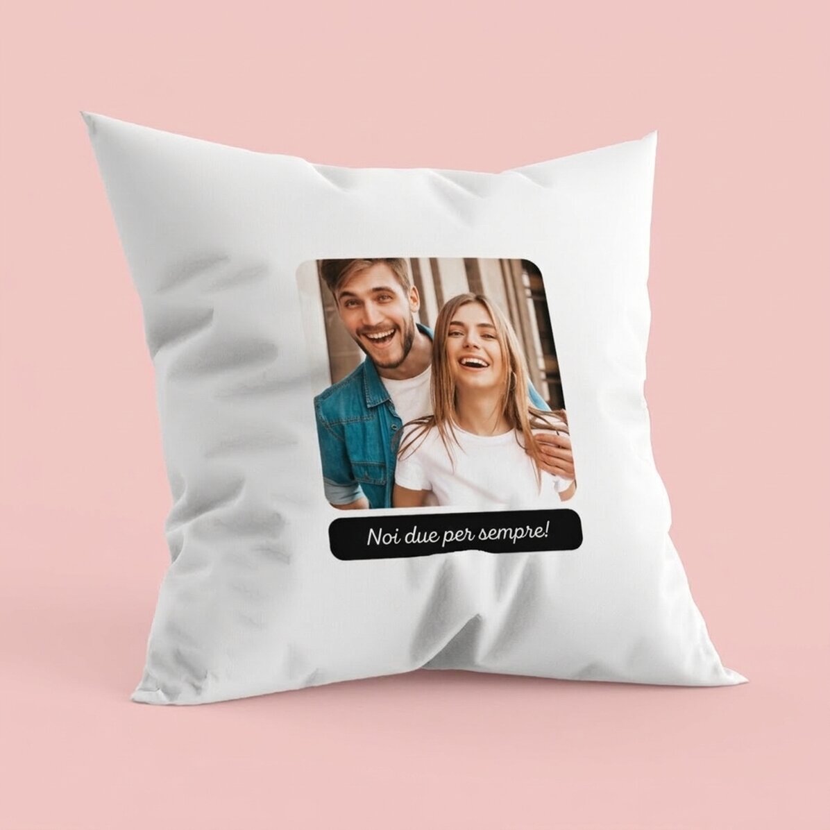 Cuscino personalizzato con una foto quadrata e una scritta - Per sempre