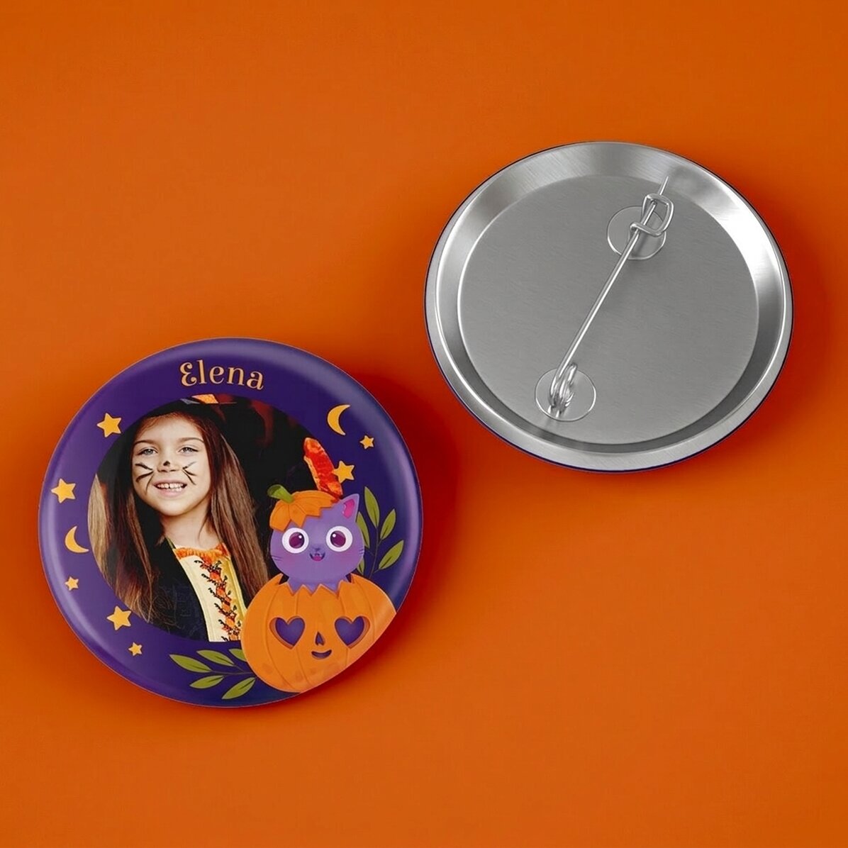 Spilla personalizzata con foto e nome - Zucca di Halloween