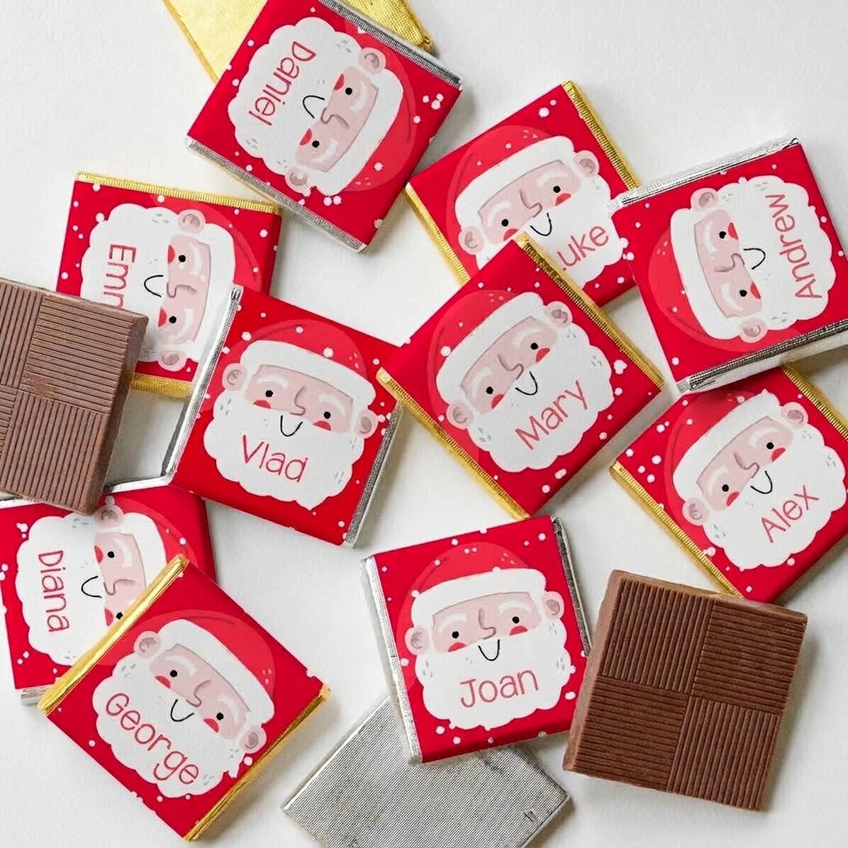 Set di 10 mini cioccolatini personalizzati con nome - Babbo Natale