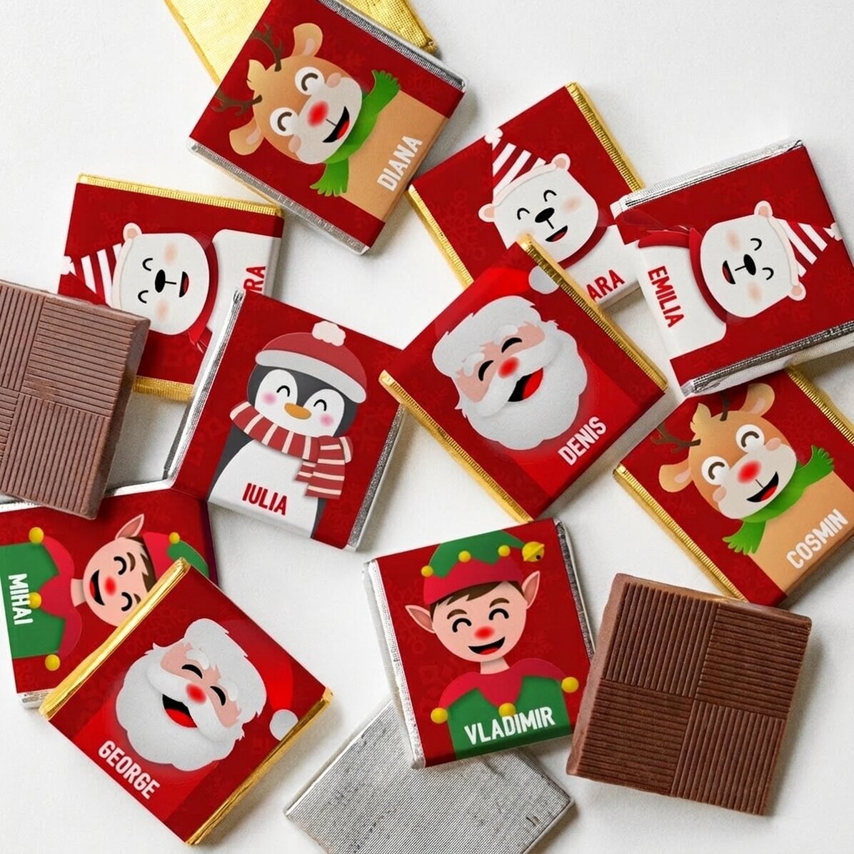 Set di 10 mini cioccolatini personalizzati con nome - Buon Natale