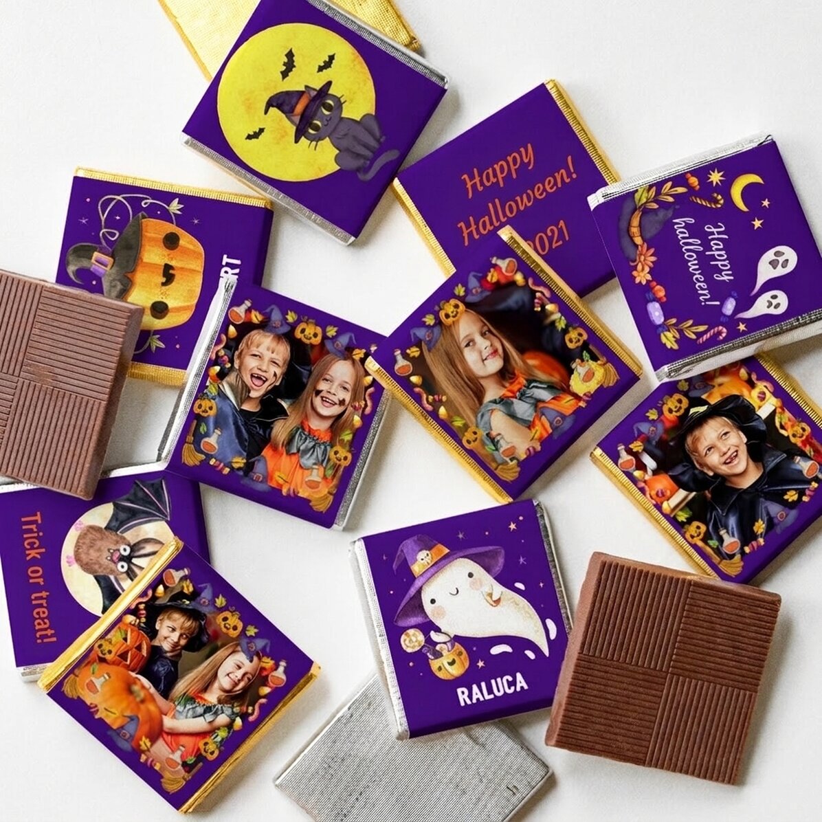 Set di 10 mini cioccolatini personalizzati con foto e testo - Halloween